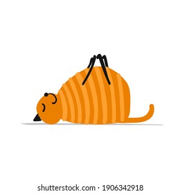 Funny cat doing yoga. Art character isolated on white for your design. Vector illustration