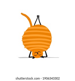 Funny cat doing yoga. Art character isolated on white for your design. Vector illustration