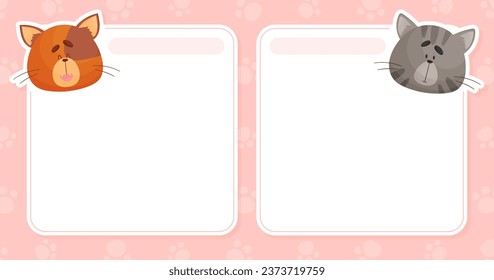 Funny Cat Domestic Pet Muzzle on Note Card Vector Set