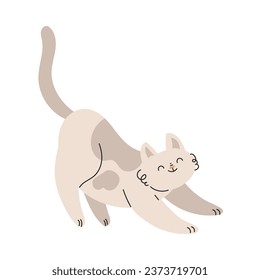 Funny Cat Domestic Pet with Pretty Snout Stretching Vector Illustration