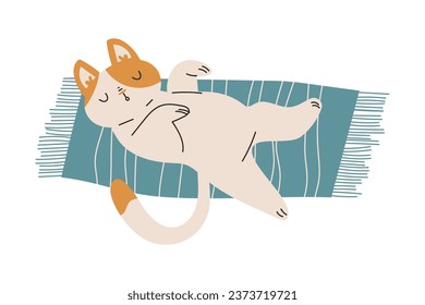 Funny Cat Domestic Pet with Pretty Snout Lying on Blanket Vector Illustration