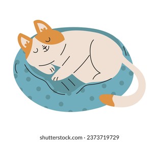 Graciosa mascota domestica Cat con bello sueño en la ilustración del vector del cojín