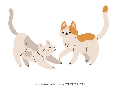 Funny Cat Domestic Pet with Pretty Snout Playing Together Vector Illustration