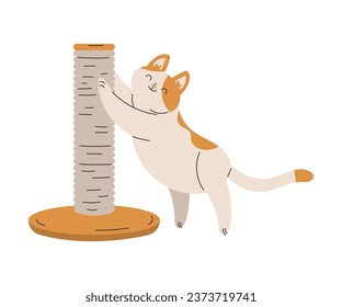 Funny Cat Domestic Pet with Pretty Snout Scratching Claw Vector Illustration