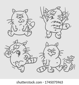 El personaje del doodle de un gato gracioso. Juego de caracteres. Ilustración del vector