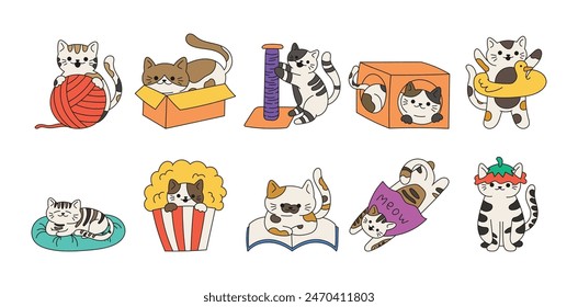 Funny Cat Doodle Illustration Set