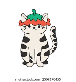 Funny Cat Doodle - Strawberry Hat