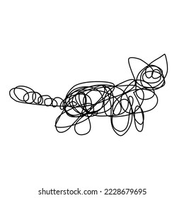 gato gracioso dibujado con garabatos en un fondo blanco.