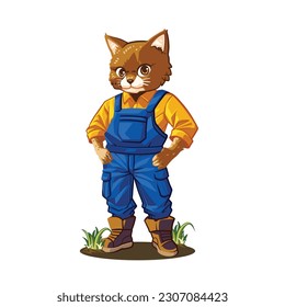 a funny cat dressed as a builder, construction worker character vector