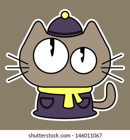 Funny cat dressed in winter clothes