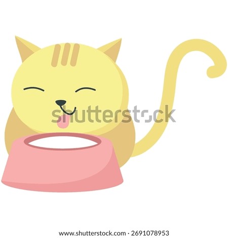 Funny cat drinking milk from bowl vector icon