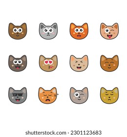 Funny Cat Emoji Icon Set Vector Design.