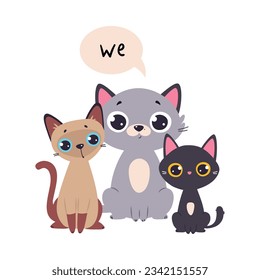 Funny Cat and English Subject Pronoun We Vector Illustration