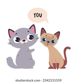 Funny Cat and English Subject Pronoun You Vector Illustration