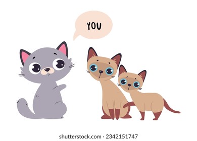 Funny Cat and English Subject Pronoun You Vector Illustration