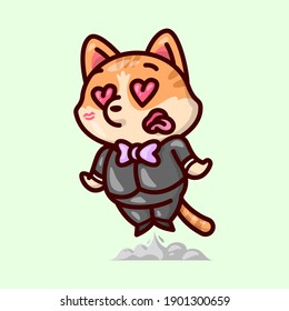 FUNNY CAT EXPRESSION WHEN HAVING A KISS FROM HIS GIRLFRIEND AND LAUNCHED UP. VALENTINE'S DAY ILLUSTRATION.