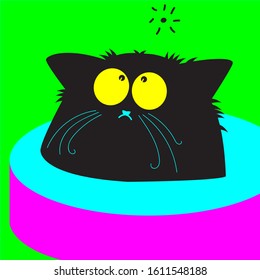 Funny cat face. Cartoon cat character, vector illustration