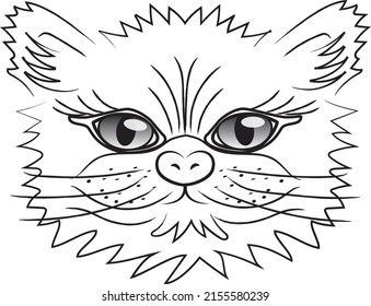 Funny Cat Face Line Art. Black And White Vector. Pet Icon.