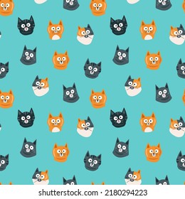 Funny cat faces. Seamless pattern