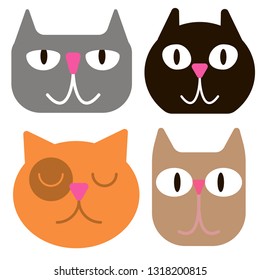 funny cat faces simlple art geometric illustration. Icon, graphic symbol, part of image design , cool cats