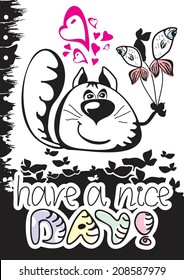 funny cat with fish and original text 