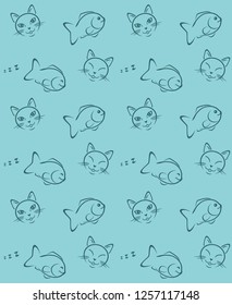 Funny cat and fish. Seamless pattern for wrapping. Vector