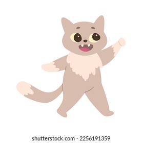 Funny cat flat icon Cheerful kitty celebrate birthday. Vector illustration