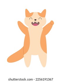 Funny cat flat icon Cheerful kitty celebrate birthday. Vector illustration