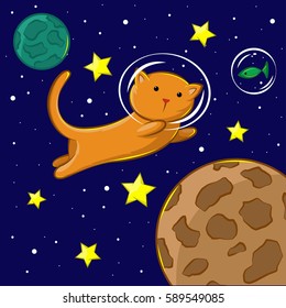 Funny cat flying in the space