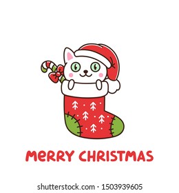 Funny Cat As A Gift In Christmas Sock. It Can Be Used For Sticker, Patch, Phone Case, Poster, T-shirt, Mug And Other Design.