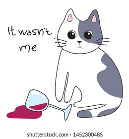 
Funny cat with a glass of wine. Vector illustration.