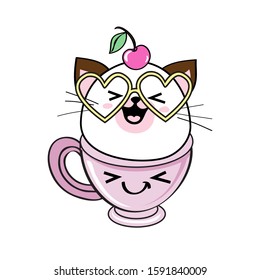 Cute Cat Mermaid Holding Coffee Cupwith Stock Vector (Royalty Free ...