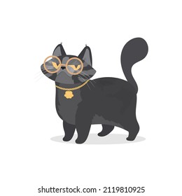 Funny cat with glasses. Cat sticker with a serious look. Good for stickers, t-shirts and postcards. Isolated. Vector.