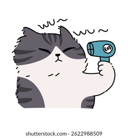 Funny cat with hairdryer illustration art