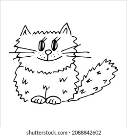 Funny cat hand drawn in doodle style, black and white