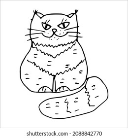 Funny cat hand drawn in doodle style, black and white