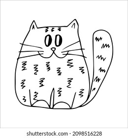 Funny cat hand drawn in doodle style, black and white