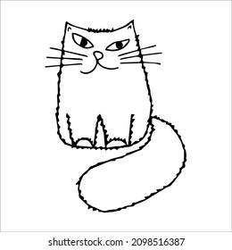 Funny cat hand drawn in doodle style, black and white