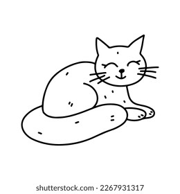Funny cat in hand drawn doodle style. Vector illustration isolated on white background for print and poster. Cute animal.