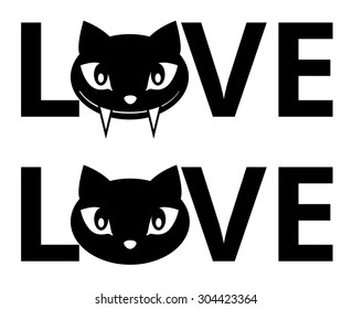  Funny cat head Love title sign, vector EPS8 illustration