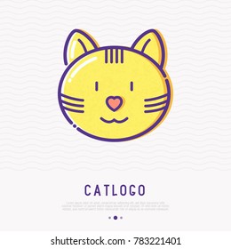 Funny cat head thin line icon. Moden vector illustration.