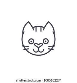 funny cat head vector line icon, sign, illustration on background, editable strokes