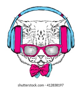 Funny Cat Headphones Vector Illustration Stock Vector (Royalty Free ...