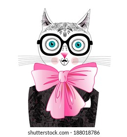 funny cat hipster graphic portrait on white background 