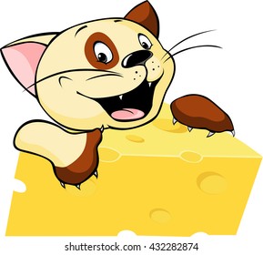 funny cat hold cheese - vector illustration isolated on white background