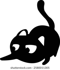 Funny cat icon.Collection of silhouette of funny cats in different poses. Vector illustration isolated on white background. Drawing with children.Halloween damn kittens.Cat is misbehaving and playing.