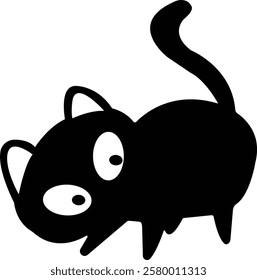 Funny cat icon.Collection of silhouette of funny cats in different poses. Vector illustration isolated on white background. Drawing with children.Halloween damn kittens.Cat is misbehaving and playing.