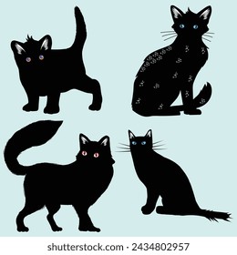 funny cat illustration black silhouette vector template,This design is perfect for t-shirts, posters, cards, mugs and Wallpaper.