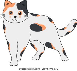 Funny Cat Illustration in Flat Design and Shape. Vector Icon Isolated on White Background.