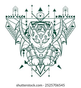 Funny Cat Illustration with Geometrical Background 1 For Gaming Logo